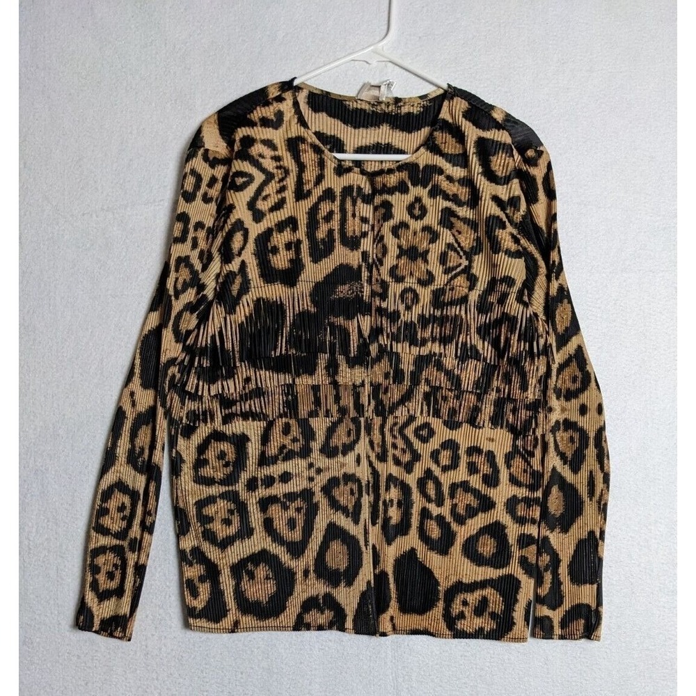Chicos Womens Jacket Top Size 3 XL Leopard Fringe Chocolate Chip Polyester Brown - Picture 1 of 10
